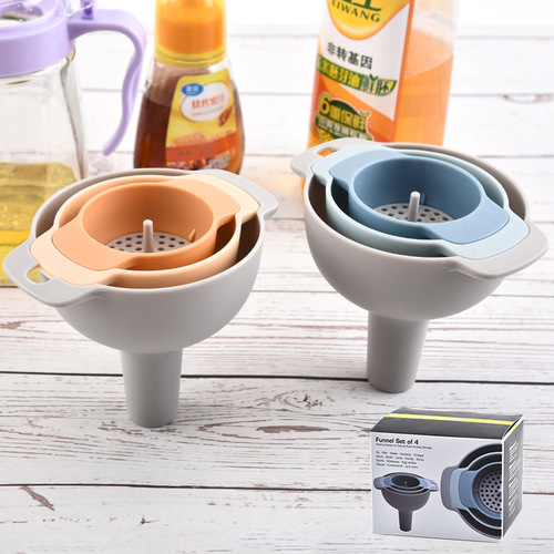 Plastic oil funnel four-in-one multifunctional funnel set filter oil pot kitchen household oil pouring filter funnel