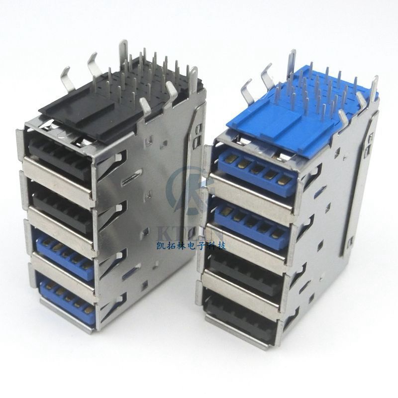 USB Four-layer 3.0+2.0 Upper Blue and Lower BlaCk 90 Degree Curved Feet Multi-layer af Horizontal Plug-in DIP with Curled TYPE-C