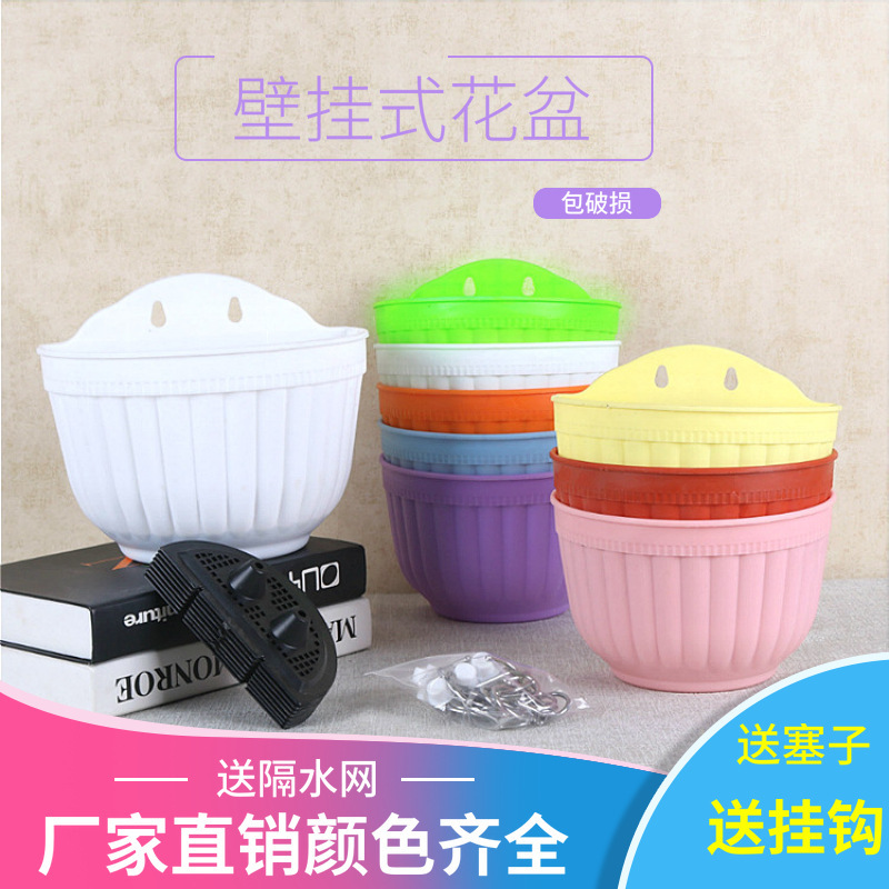 Wall Hanging Flower Pot Wall Hanging Resin Pot Colorful Green Rose Green Plant Fleshy Semi-circular Hanging Flower Pot with Hook