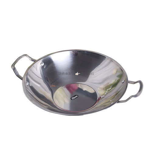 Stainless steel thickened non-magnetic flat-bottomed alcohol pan with double handles, dry pot, sand pot, restaurant pot, water boiling pot, home cooking soup pot