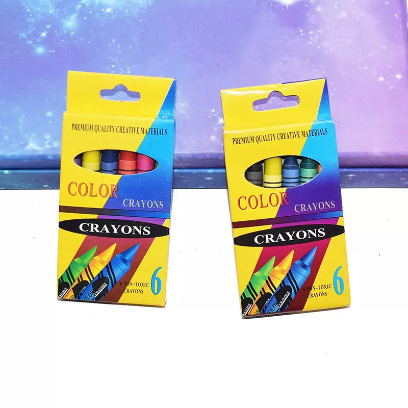 现货供应一般质量6色蜡笔红黄蓝绿橙黑可水洗儿童绘画短蜡笔