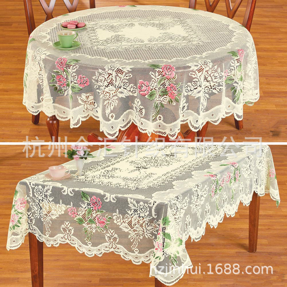 New Colorful Tablecloth Colorful Spray Flower Rectangular Round Dining Table Tablecloth Western Dining Table Lace 6-8 People Tablecloth