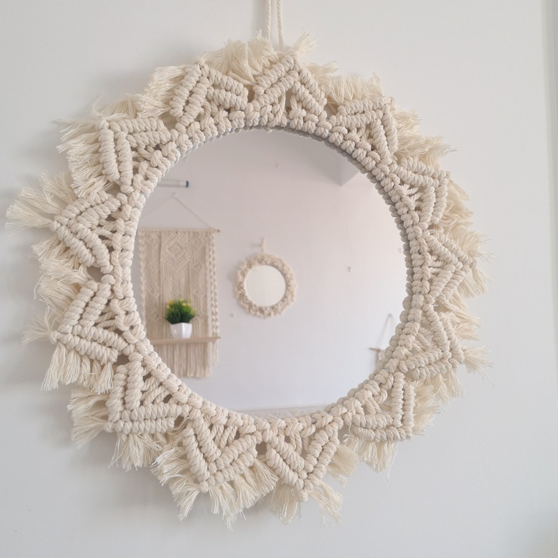 INS espejo nórdico tapiz hecho a mano espejo cosmético dormitorio de noche B & B pasillo Hotel decoración del hogar colgante de pared