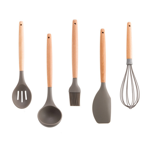 Cross-border silicone spatula with wooden handle, cooking spatula, silicone kitchenware set, spatula, egg beater, soup spoon, colander, gadget