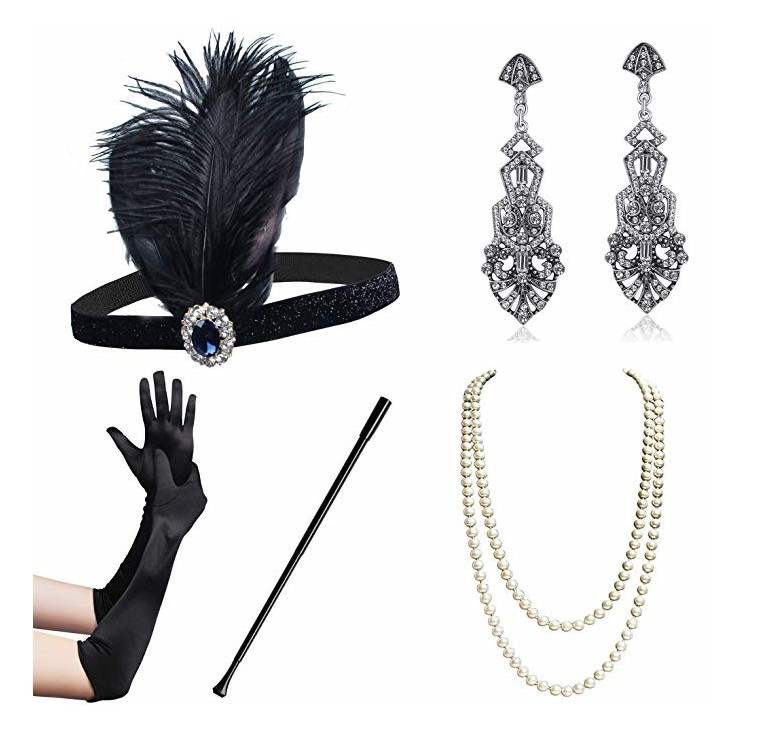 Década de 1920 mascarada cabeza desgaste negro pluma tocado femenino europeo y americano Gatsby diadema de pluma de fiesta única