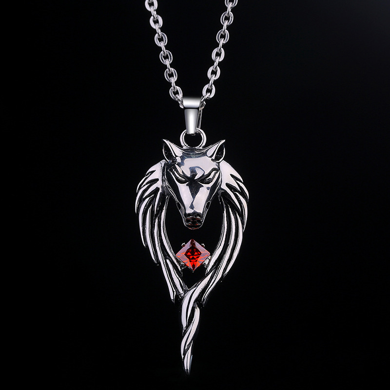 Accessory Design Wolf Pendant for Men's Red Zircon Leopard Head Necklace_voghion.com