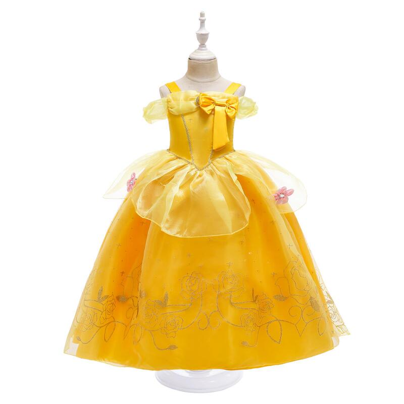 2025 Foreign Trade Girls Frozen Princess Dress Belle Princess Dress Children's Day Birthday Christmas Performance Dress