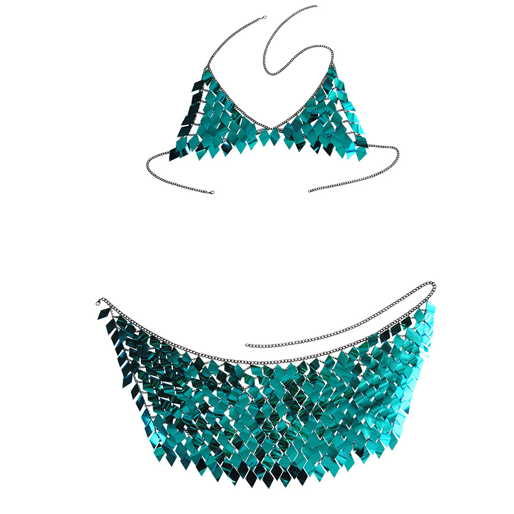 Joyería transfronteriza europea y americana nuevos accesorios borla multicapa cuerpo lentejuelas sujetador cadena traje sexy collar cuerpo cadena image 7