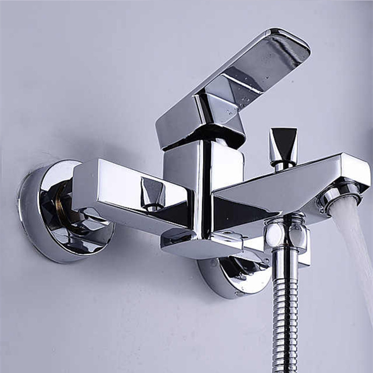 Wholesale Zinc Alloy Square Triple Wall-Mounted Bathtub Faucet with Concealed Hot and Cold Water Simple Shower Set