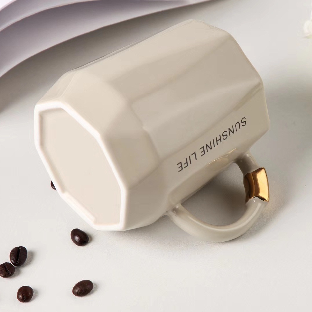 Estilo nórdico creativo ins taza geométrica con tapa cuchara regalo Oficina de agua taza cerámica café