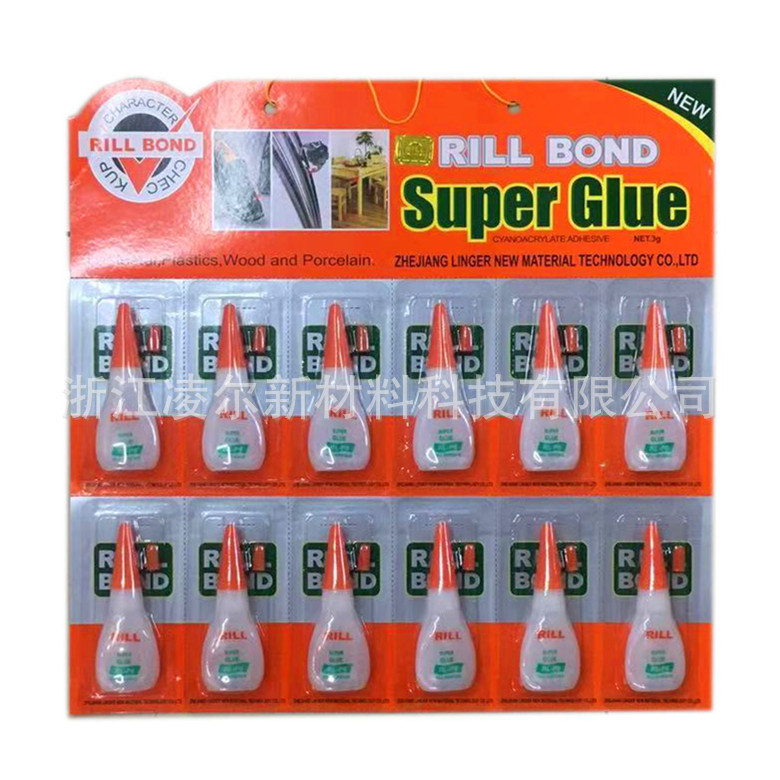 3克塑料瓶12支/卡装胶水  热销502快干强力胶吸塑纸卡瞬间粘金属