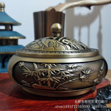 黄铜仿古拉丝竹韵浮雕平炉 圆雕铜香炉 克重660左右（现货）
