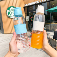 卡通小猴透明网红塑料杯吸管水杯耐摔户外便携运动随手杯学生杯子