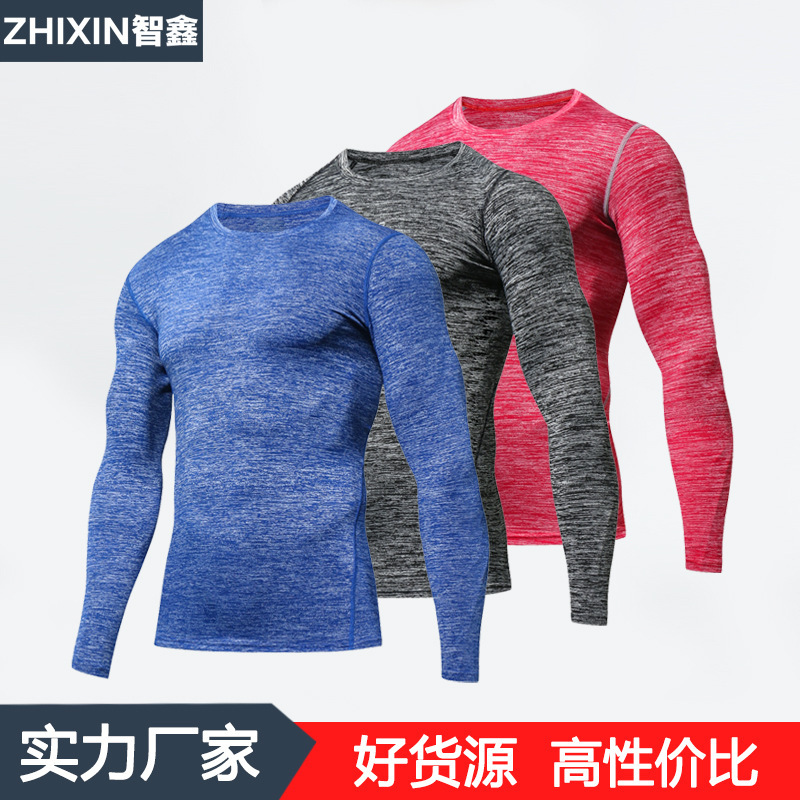 New European and American Fitness Wear Men's Long Sleeve Quick-drying Elastic Compression Sportswear pro Basketball Running Sports Tight Clothes
