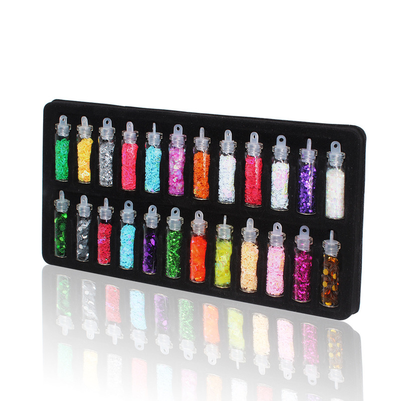 Cross-border new manicure sequins caviar powder diy slime accessories 24 color glass bottle nail jewelry set Cross-border new manicure sequins caviar powder diy slime accessories 24 color glass bottle nail jewelry set