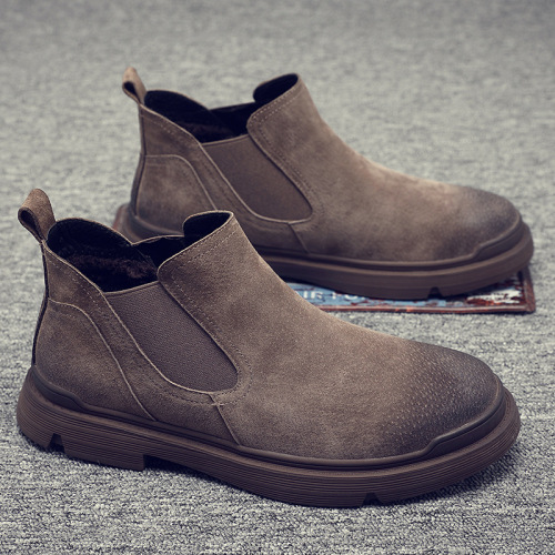 Men's shoes autumn and winter plus velvet warm Chelsea boots men's genuine leather Martin boots men's workwear high-top British style Wolf Warrior boots