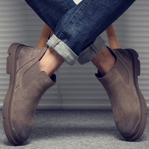 Men's shoes autumn and winter plus velvet warm Chelsea boots men's genuine leather Martin boots men's workwear high-top British style Wolf Warrior boots