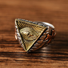 S925纯银饰品泰银做旧古埃及法老三角形上帝之眼男士戒指厂家直销
