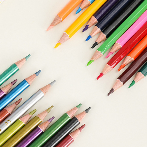 Cross-border colored pencils 12 colors water-soluble colored lead students drawing colored pencils log wooden hexagonal colored lead pencil wholesale
