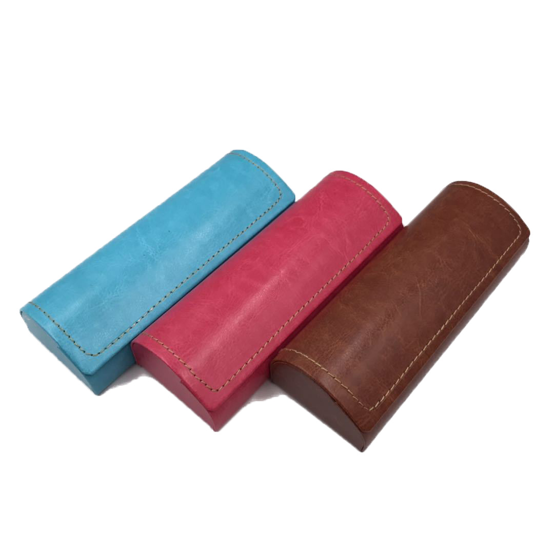 Estuche para gafas de piel sintética cosida, puede contener gafas sencillas, estuche colorido estilo cárdigan, almacenamiento portátil para gafas de sol.