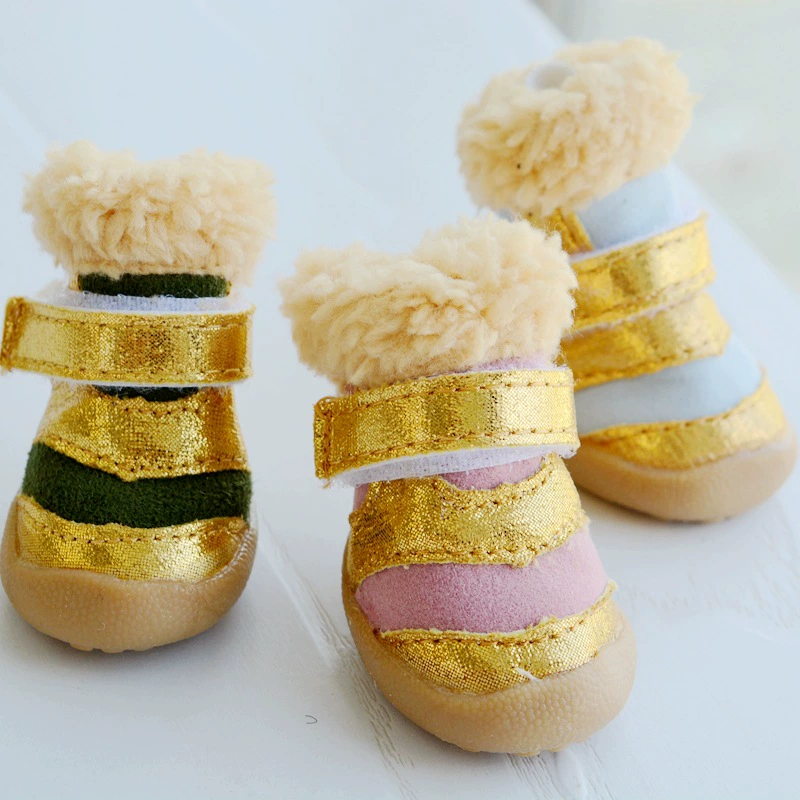 Обувь для собак Осенне-зимняя хлопковая обувь Модная кожаная износостойкая обувь для собак Тедди VIP Теплая Нескользящая хлопковая Обувь для собак Pet