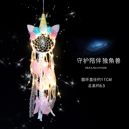 ins unicorn dream catcher creative wildebeest night light dream catcher hanging decoration girl room decoration unicorn