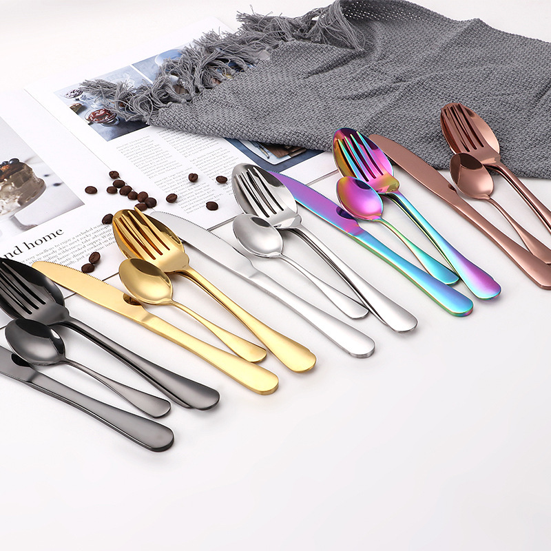 Amazon hot sale 1010 stainless steel tableware knife, fork and spoon four-piece set Western steak knife and fork gold-plated tableware suit Amazon hot sale 1010 stainless steel tableware knife, fork and spoon four-piece set Western steak knife and fork gold-plated tableware suit