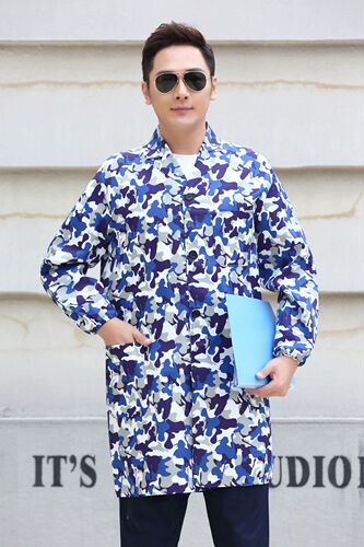 Labor protection coat, blue coat, customized advertising moving clothes, long dustproof work clothes, camouflage coat processing