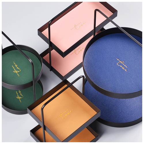 Double-layer leather pad metal storage tray entrance key storage tray sundry cosmetics tray desktop storage rack