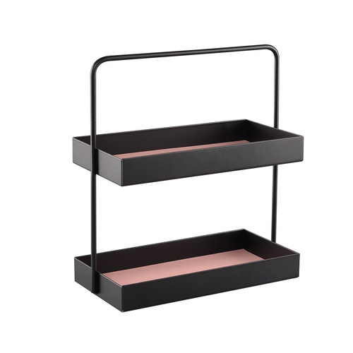 Double-layer leather pad metal storage tray entrance key storage tray sundry cosmetics tray desktop storage rack