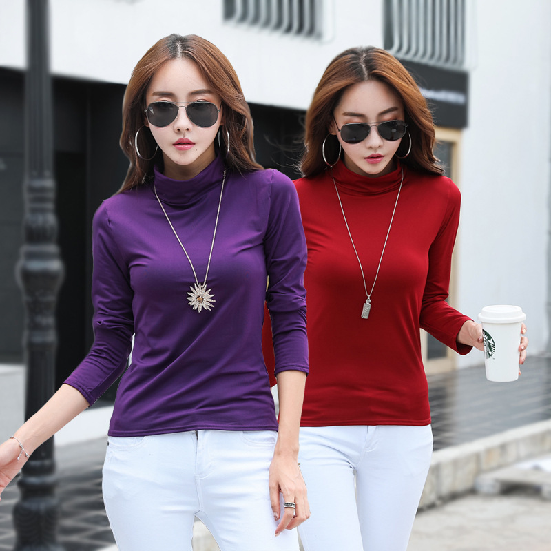 Milk Silk Half-High Collar Solid Color Base Shirt Long-Sleeve T-Shirt for Women, Autumn and Winter Thin Fleece Top, Slim Fit, Fresh and Sweet Style Milk Silk Half-High Collar Solid Color Base Shirt Long-Sleeve T-Shirt for Women, Autumn and Winter Thin Fleece Top, Slim Fit, Fresh and Sweet Style