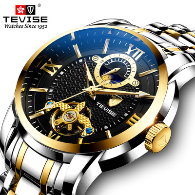 Kwai live broadcast fund TEVISE man Tourbillon fully automatic Mechanics watch waterproof Noctilucent Table