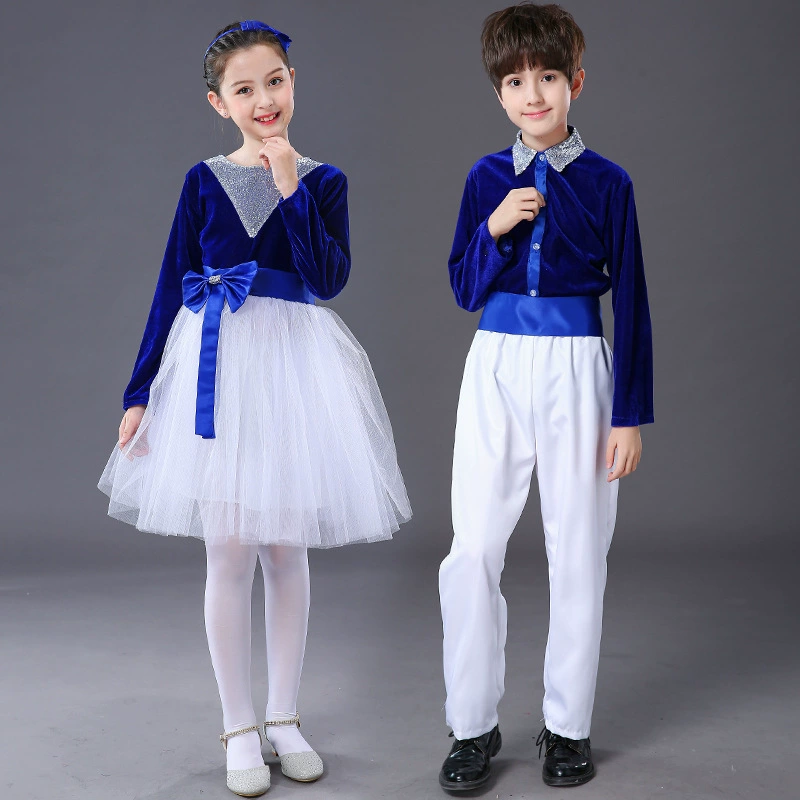 Детская Новогодняя одежда для праздничных выступлений Платье принцессы для мальчиков и девочек Платье для хора Понтонное платье на шесть дней Одежда для танцевальных представлений