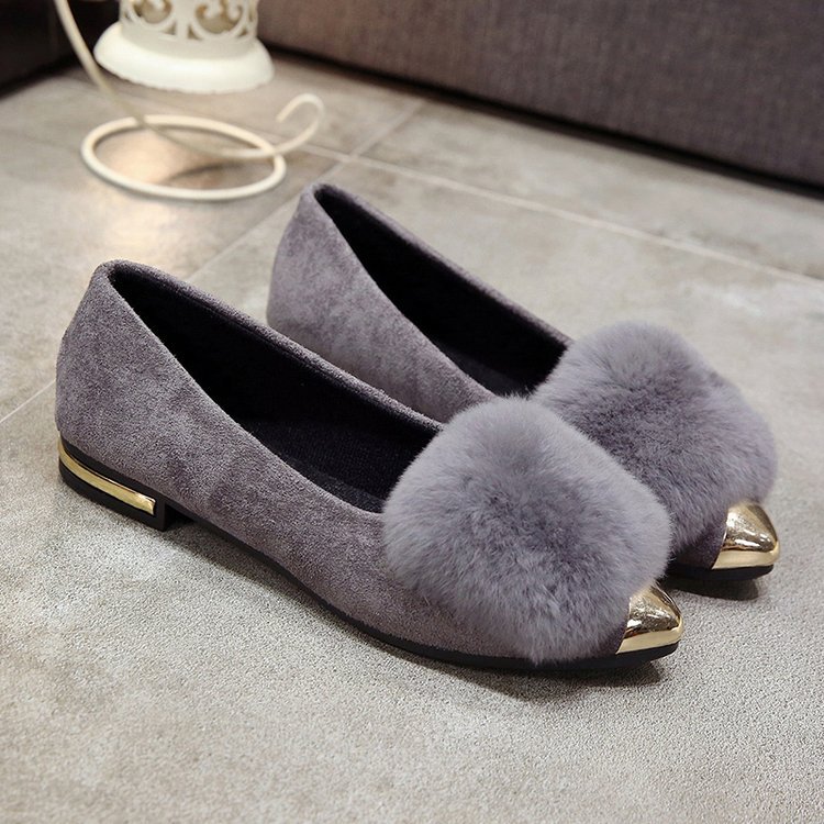 Zapatos de una sola capa para mujeres 2023 primavera Suede felpa puntiaguda slip-on zapatos metal cerrado toe zapatos femeninos