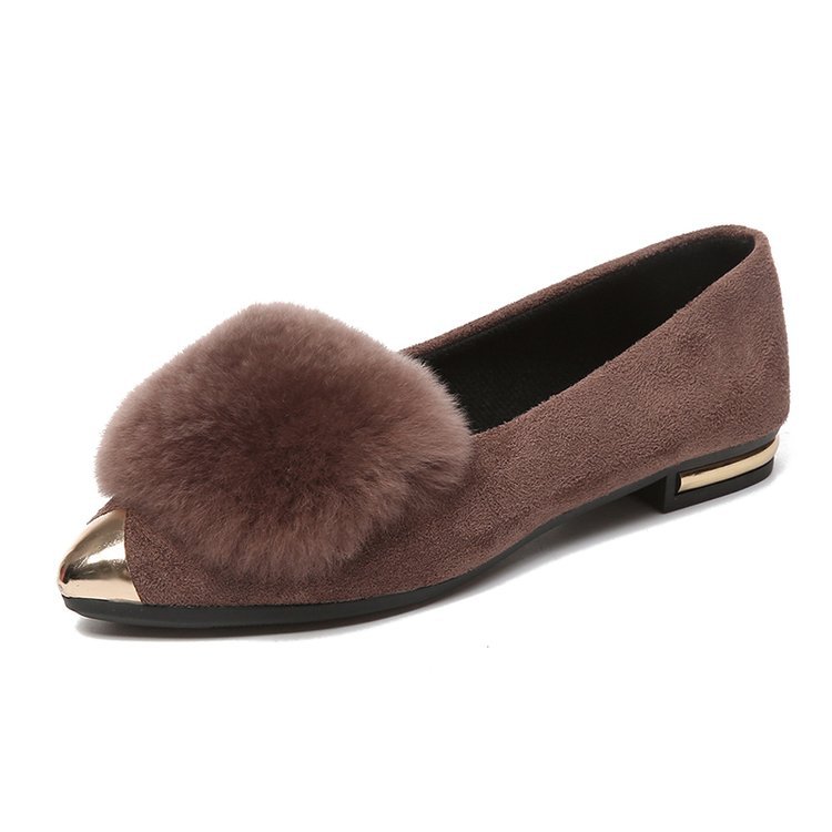 Zapatos de una sola capa para mujeres 2023 primavera Suede felpa puntiaguda slip-on zapatos metal cerrado toe zapatos femeninos