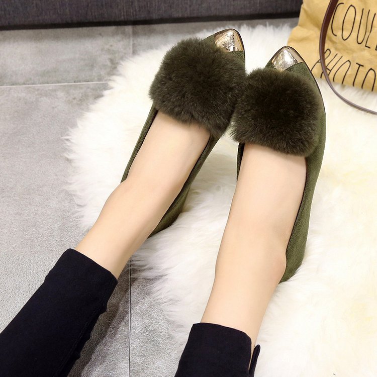 Zapatos de una sola capa para mujeres 2023 primavera Suede felpa puntiaguda slip-on zapatos metal cerrado toe zapatos femeninos