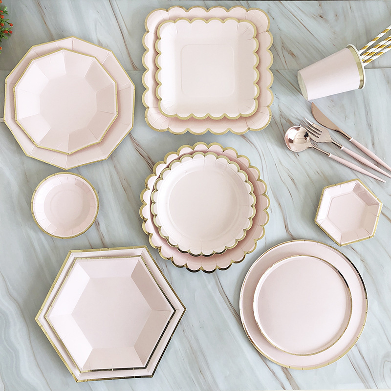 Pink Party Plate Party Disposable Plate Paper Cup Tissue Set Dessert Table Cake Plate Light Pink