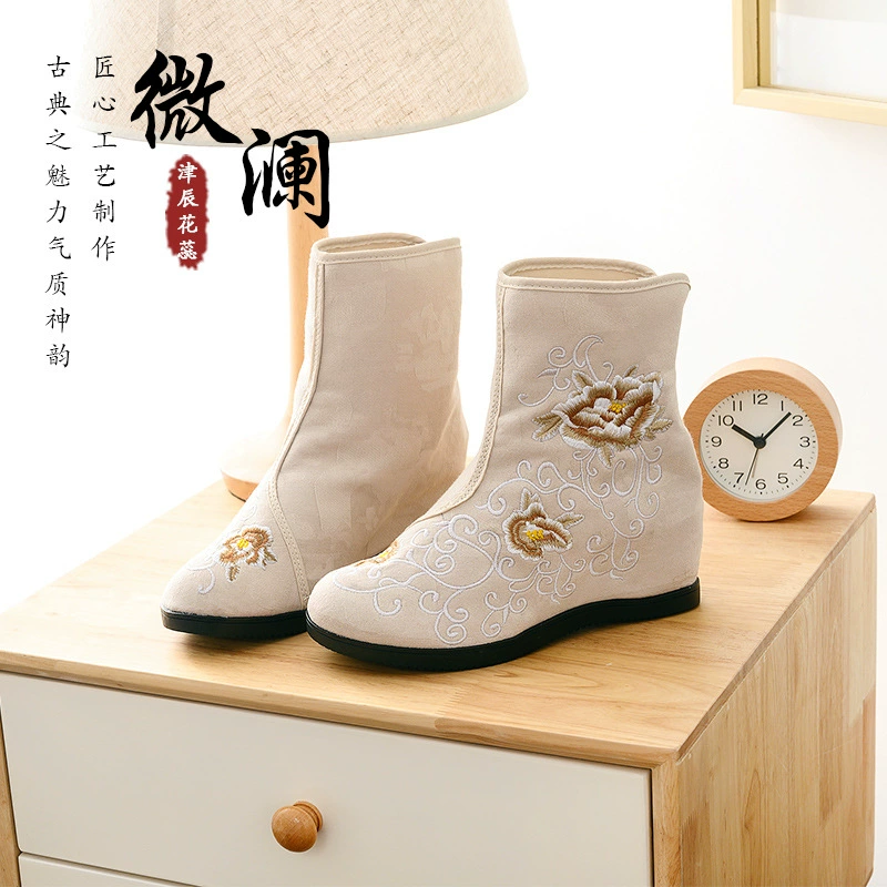 Распродажа Weilan, новая осенне-зимняя обувь с вышивкой, женская обувь, антикварные туфли на высоком каблуке, Тканевая обувь в этническом стиле, Нескользящие короткие сапоги, внутренняя высота