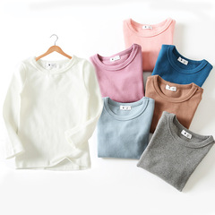 2023 New Children's Round Neck T-Shirt Autumn Middle and Big Kids Boys and Girls Long Sleeve Infant Solid Color Baby Base Shirt