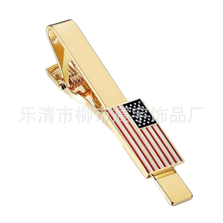 Factory Wholesale Copper Gold-Colored American Flag Tie Clips for Men, Available on Amazon and Aliexpress