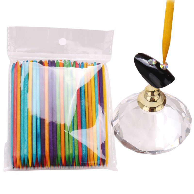 Color de uñas naranja palo belleza palo de madera piel muerta empuje taladro palo de doble cabeza naranja palo 100 bolsas multicolor mezclado