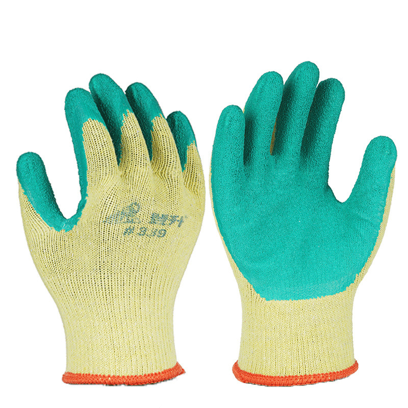 Fuente fabricante de látex arruga #339 resistente al desgaste hilo de algodón sumergido cuero de goma antideslizante de los hombres guantes de seguridad de trabajo