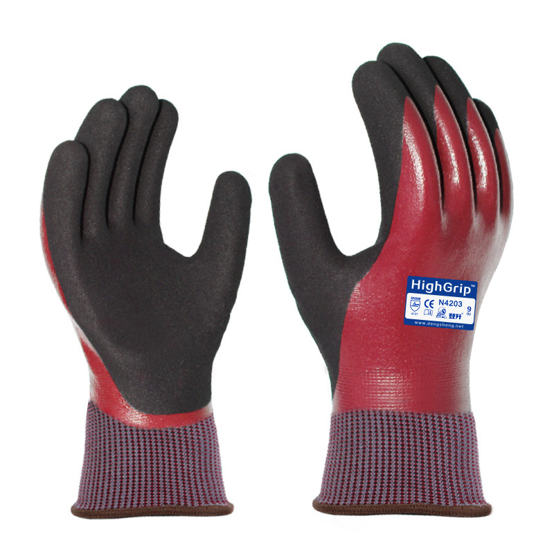 Dengsheng guantes de protección laboral N4203 nitrilo inmersión resistente al desgaste antideslizante impermeable adhesivo trabajo de pesca de goma para hombres