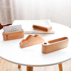 Plain desktop wooden business card box, personalized mountain-shaped card holder, creative business beech wood storage box, logo can be customized