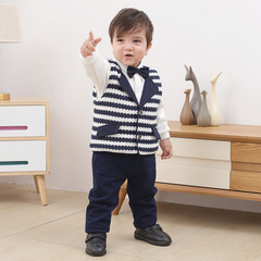 Children's suit set for wholesale, consisting of three pieces: formal gentleman's attire, children's clothes, baby clothing for autumn and winter, long-sleeved with outer jacket, boy's set