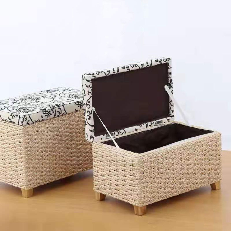 草藤编简约实木收纳凳梳妆凳门厅换鞋凳储物坐凳坐箱床尾凳小凳子