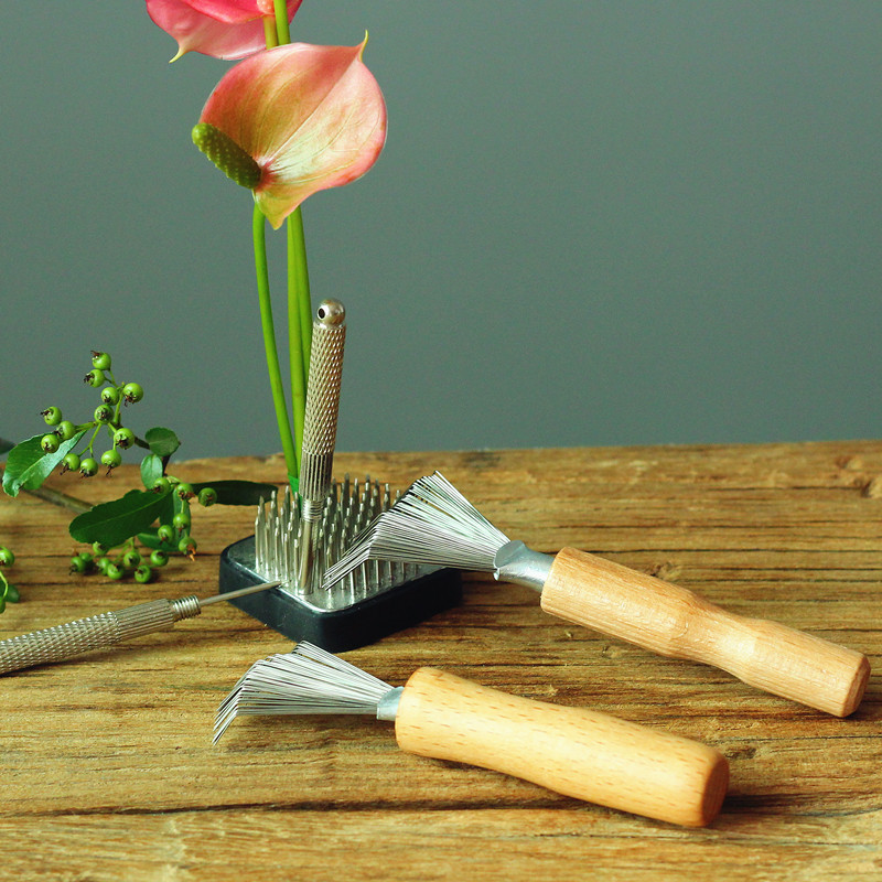 JIASHAN corrector de limpieza de Rake de alambre de acero Rake arreglo floral herramienta auxiliar japonés arreglo floral herramienta