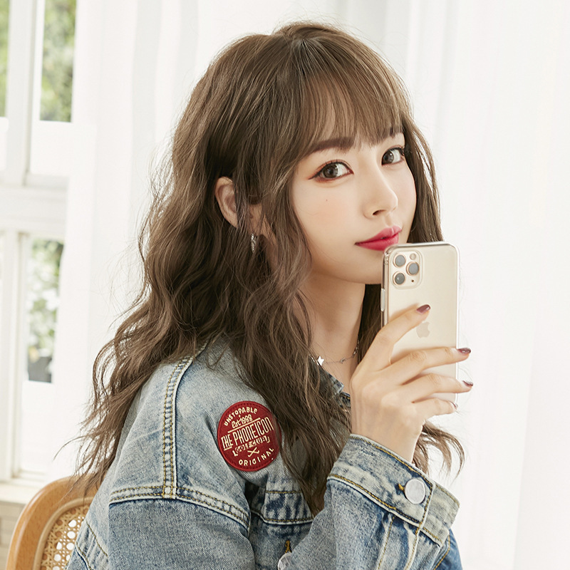 Japan and South Korea new wool curly wig women's long hair neat bangs natural fluffy full head cover manufacturers wholesale full head cover