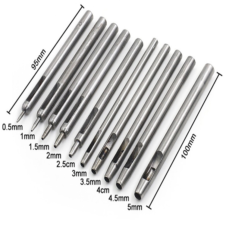 Manufacturer Supplies a Set of 10 Round Hole Punches for Leather, DIY Tool for Punching Holes in Belts