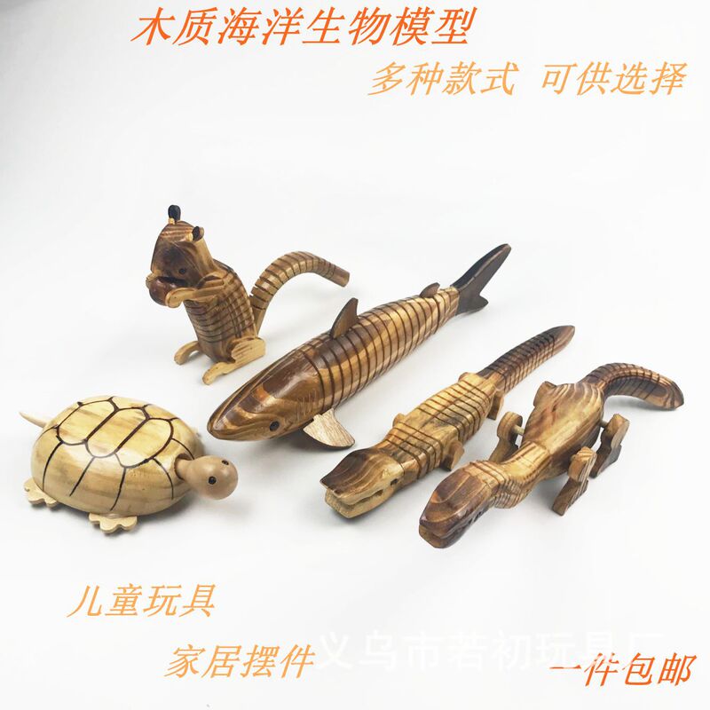 Wholesale wooden simulation shark dolphin Turtle crocodile size dinosaur toy animal model home furnishings